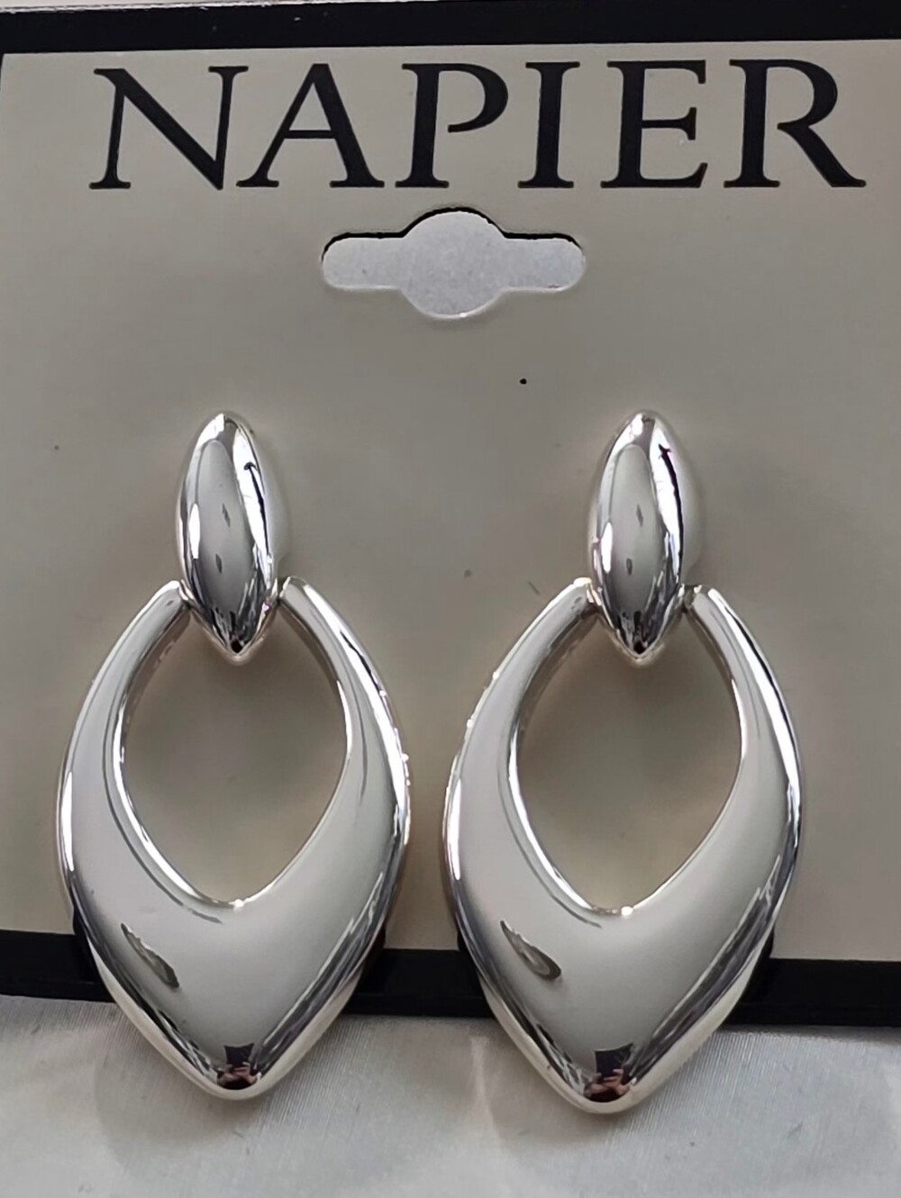 Napier Silver-Tone Open Marquise Shape Drop Earrings